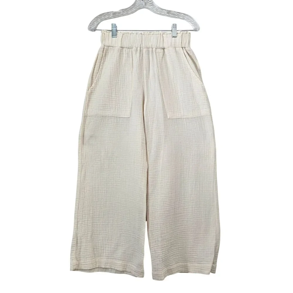 ban jara Gauzy Cotton Lightweight Pull-on Pants Size M Beachy Coastal Casual